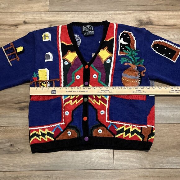 Berek Marta D Cardigan Sweater SZ Small Fiesta Southwest 1989 Vintage Funky Knit - Picture 4 of 8